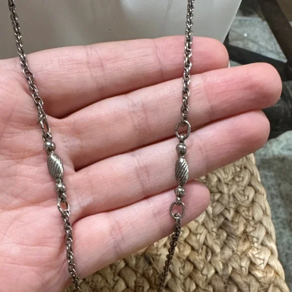 Long Antique Silver Toned Necklace with Turquoise Pendant - Picture 4 of 4